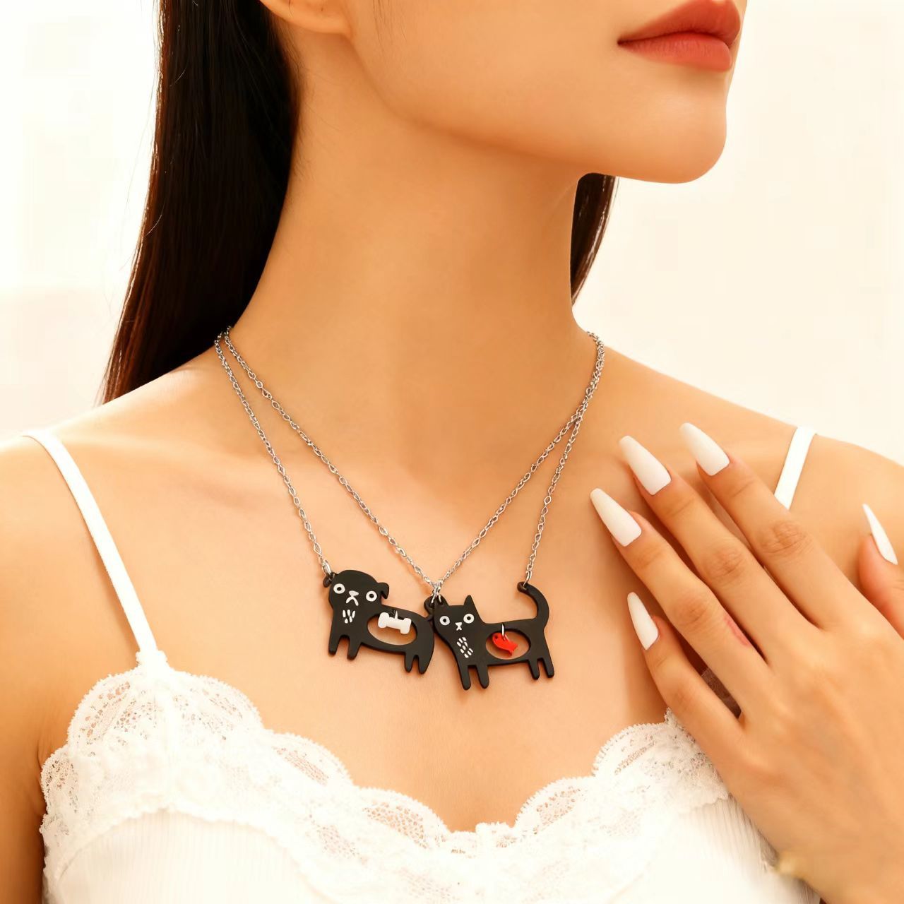 Cute Dog Cat Cartoon Necklace Ins Creative Collarbone Chain