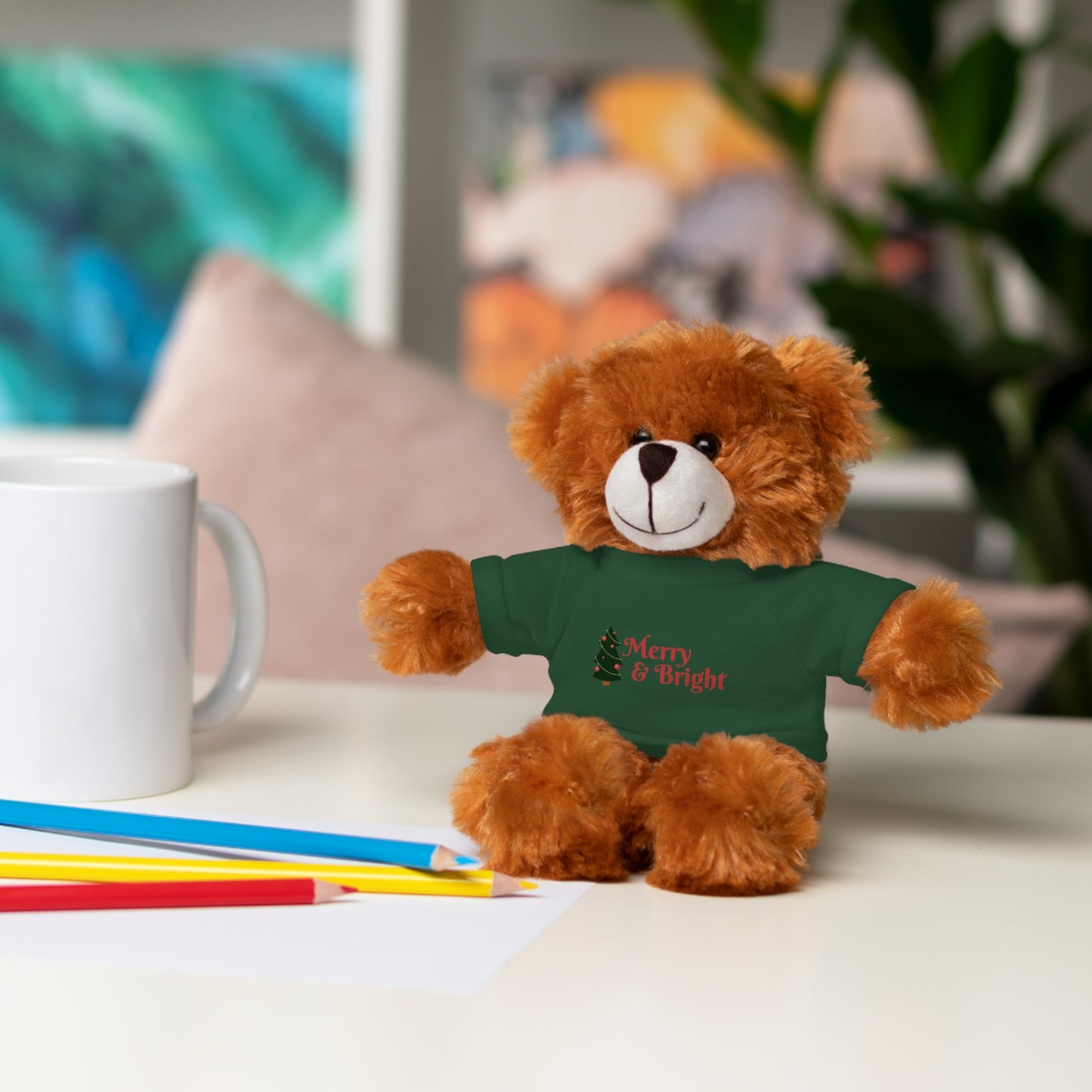 Holiday Teddy Bear with "Merry & Bright" Tee